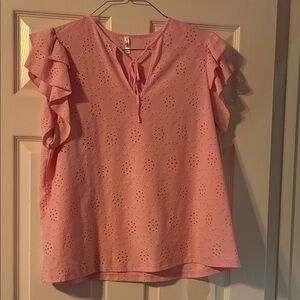 ePretty Pink Eyelet Blouse with Ruffle Sleeves